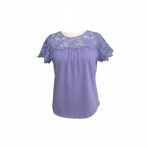 Tommy Hilfiger Purple Lace Yoke Short Sleeve Top Women’s Medium